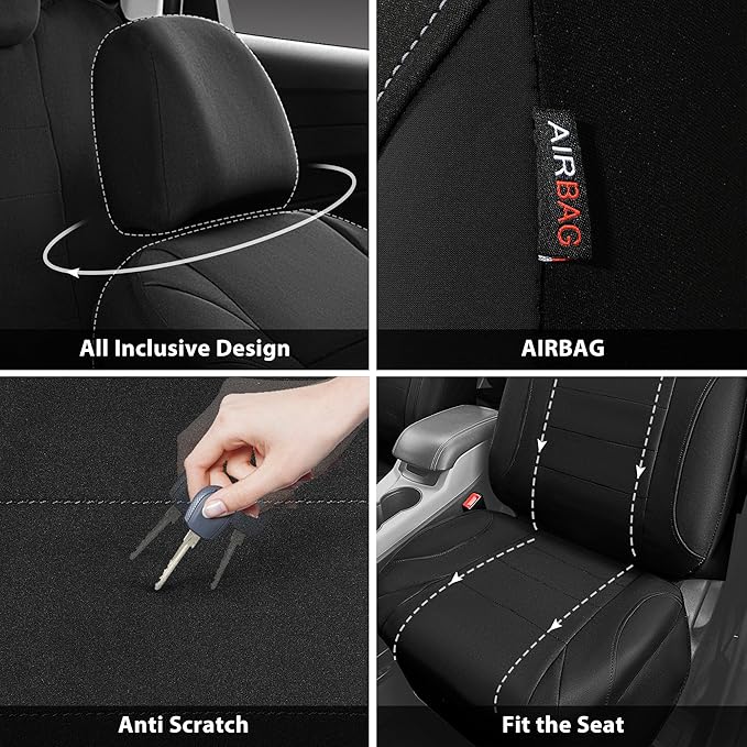 CAR PASS Neoprene Waterproof Seat Covers, Universal Fit Black Full Sets, Protective Interior Covers for Auto SUV, Vans, Sedans, Trucks - Image 5