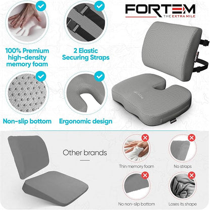 FORTEM Seat Cushion & Lumbar Support for Office Chair, Wheelchair, Car | Memory Foam | Ergonomic Design | Washable Cover | Non Slip | Grey - Image 7