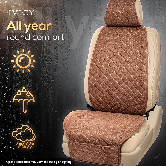 Faux Linen Front Car Seat Cover, Seat Protector, 1 Unit, Light Brown | Non-Slip Bucket Sear Cover for Most Cars, SUVs, Vans & Trucks – Machine Washable, Side-Airbag Friendly - Image 7