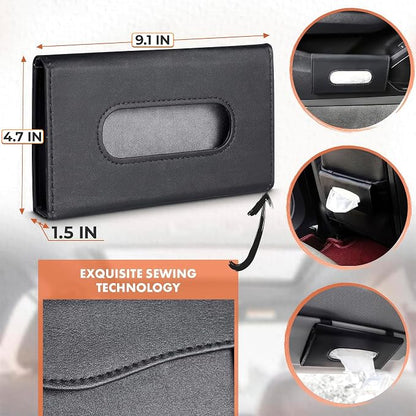Car Tissue Holder Visor, 9.1×4.7x1.5, PU Leather, Napkin Storage | Car Visor Tissue Holder; Ergonomic Take-Out Port, Universal Fit, Refillable; Metal Clip Mount, Quick Install - Image 2