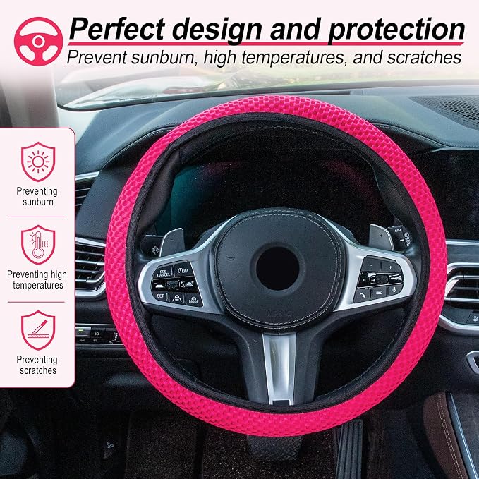 Alpmosn Elastic Stretch Steering Wheel Cover, Universal Interior Accessories Steering Wheel Cover for Women & Men, Breathable Microfiber Ice Silk, Anti-Slip, Odorless, Easy Carry(Rose Red) - Image 5