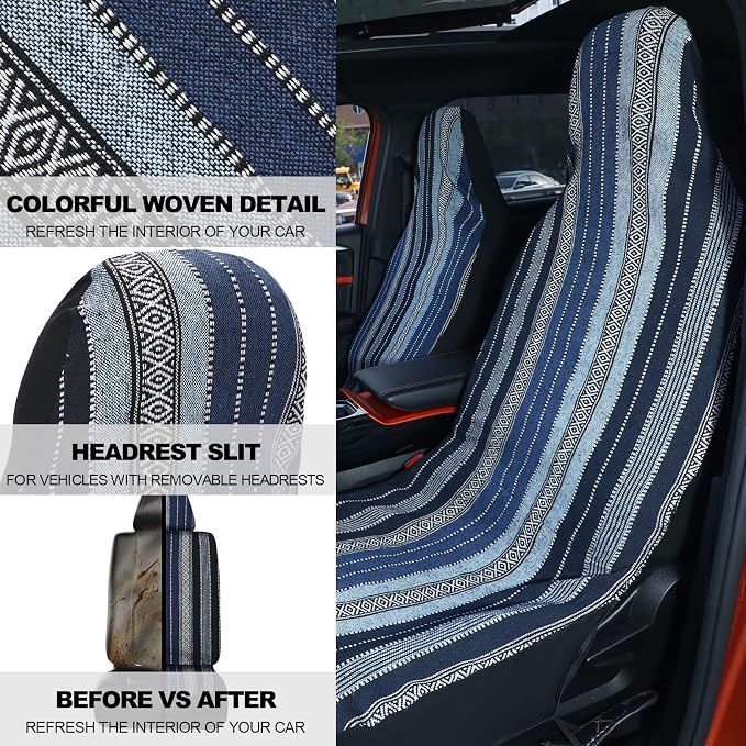 Frienda 14 Pcs Baja Saddle Blanket Car Seat Covers Full Set,Retro Style - Image 7