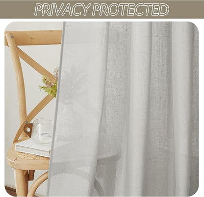 RYB HOME Linen Sheer Curtains 2 Panels for Living Room, Semi Transparent Privacy Drapes with Rod Pocket Farmhouse Style Window Treatments for Bedroom, Light Grey, 70" W x 95" L - Image 4