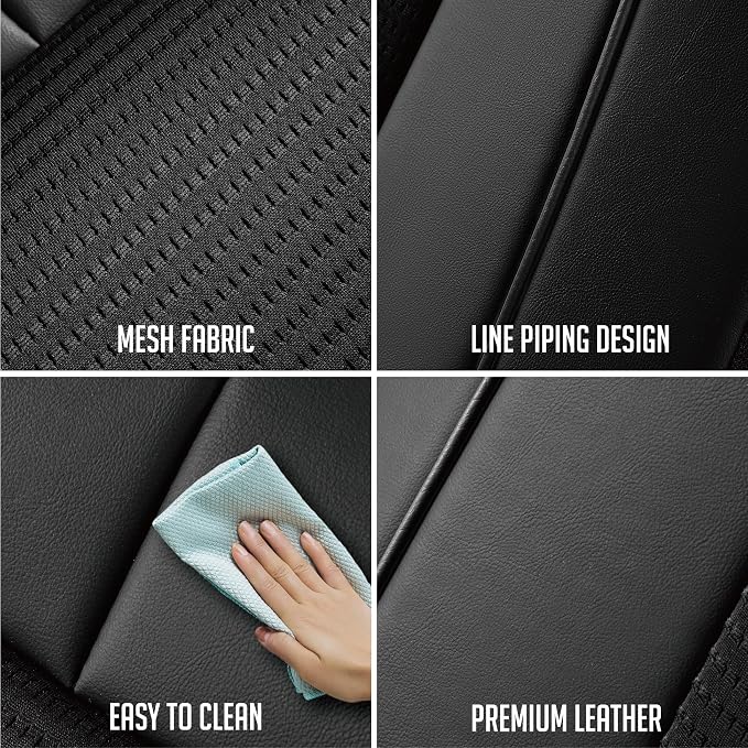 PIC AUTO Car Seat Cover, Pinping Leather and Mesh Seat Cover for Cars, Stylish Two-Tone Design Full Set Seat Covers, Breathable, Universal Fit,Comfortable and Durable SUVs, and Trucks(Black) - Image 4