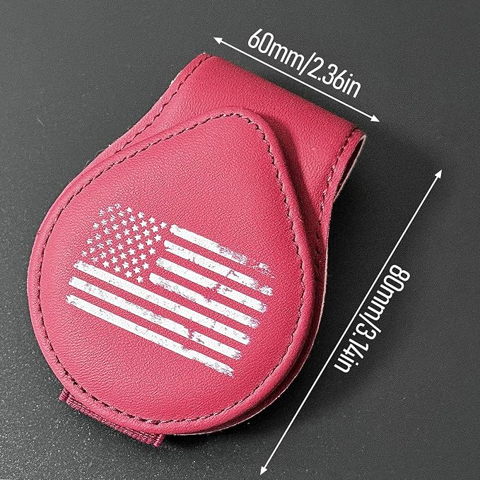 American Flag - Car Sunglass Holder, Magnetic Leather Eyeglass Hanger Mount Clip Holder for Car Visor Accessories (Wine Red) | Magnetic Leather - Image 3