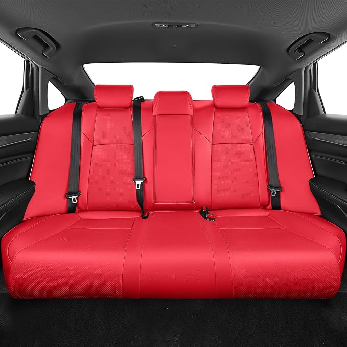 AOMSAZTO Custom Fit Car Seat Covers for Honda Accord LX 2018-2022 | (Rear Solid Folding Backrest )Full Set Waterproof Airbag Compatible Faux Leather Red - Image 2