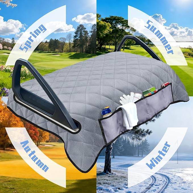 YOKYHOM Golf Cart Seat Covers with 4 Front Pockets, Thick Seat Towel Blanket with Non-Slip Backing, Fits EZGO, Club Car, Yamaha and More 2 & 4 Passenger Golf Carts, Gray - Image 5