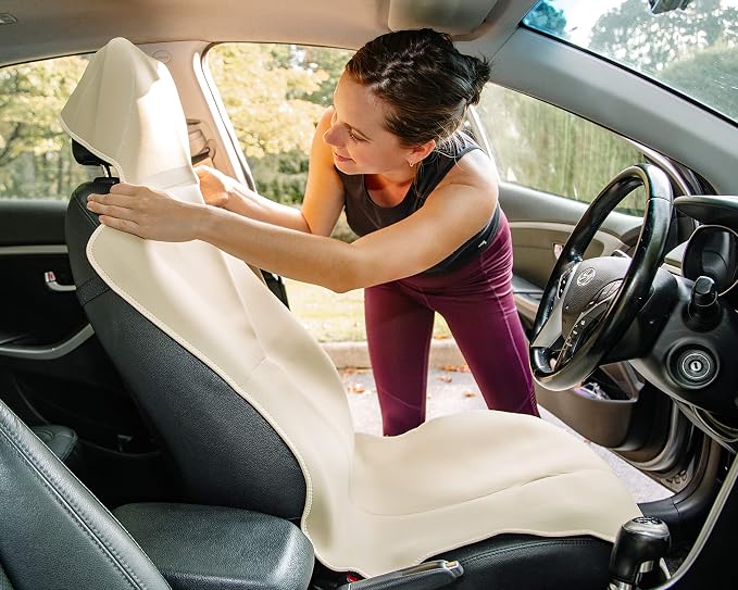 Gear Beige Premium Universal Fit Waterproof Stain Resistant Tan Khaki Car Seat Cover Neoprene Non-Slip Bucket Seat Dog Sweat Proof Protector Save Your Leather Cloth Seats Van Truck SUV Sedan - Image 8