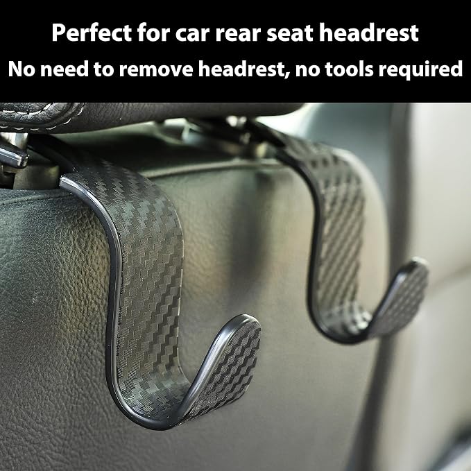 Car Seat Hooks 4 Pack - 55lb Heavy Duty Headrest Hanger, Black | Universal fit for most cars SUVs,Hang purses handbags coats umbrellas grocery bags,ABS plastic,Easy Installation - Image 6