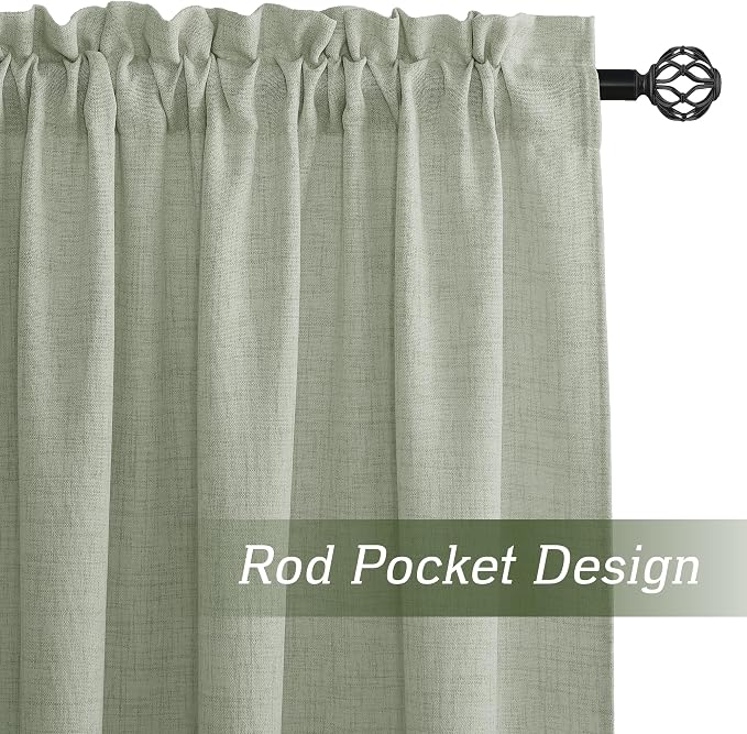 RYB HOME Linen Semi Sheer Curtains 72 inches Long for Living Room | Light Filtering, Half Privacy, Sage Green, Window Curtains & Drapes for Bedroom, W52 x L72, 2 Panels Set - Image 2