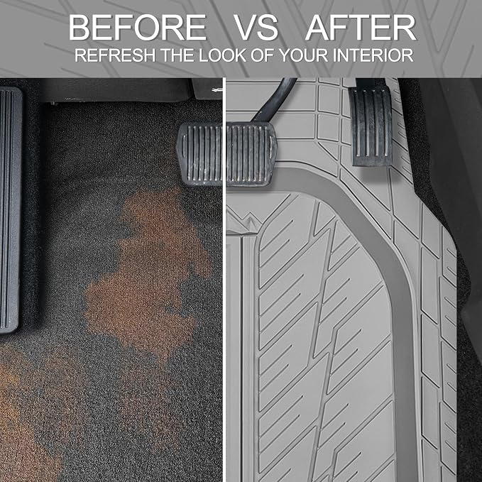 CAR PASS Deep Dish Rubber Floor Mats for Cars Full Set,Heavy Duty Car Mats,Universal Waterproof Trim-to Fit Automotive Floor Mats for Truck Van SUV, Durable All-Weather Car Mats 3-Piece (Light Gray) - Image 6