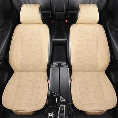 Linen Front Car Seat Covers Cloth Fabric Automotive Seat Protectors | Breathable Durable Anti-Slip All-Season Comfort Easy to Install Universal Fit for 95% of Cars Trucks SUVs Vans (Beige, 2PCS) - Image 4