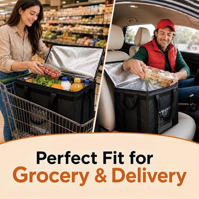 NZ home Insulated Food Bag, Portable Cooler Tote (2XL, Green, 1 Pack) | Large thermal bag, For cold & hot food, Soft sided cooler, Heavy duty carrier, Grocery shopping, Food delivery, Catering bag - Image 3