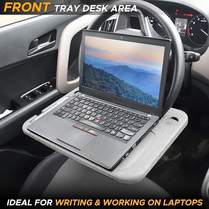 EcoNour Car Tray for Laptop Mount with Pen Holder | Food Tray for Eating with Drinks Holder | Multipurpose Travel Car Accessories | Car Tray for Laptop Mount with Pen Holder | Food Tray for Eating with Drinks Holder | Multipurpose Travel Car Accessories - Image 2