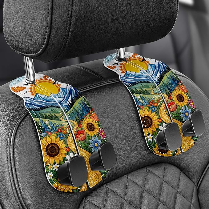 WOCOCN Purse Holder for Car, 2 Pack Heavy Duty Purse Hanger for Car | PU Leather Car Seat Hooks for Purses and Bags, Cute Floral Headrest Organizer for Handbags & Backpacks by WOCOCN