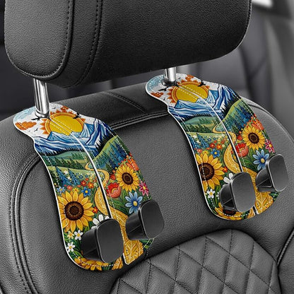 WOCOCN Purse Holder for Car, 2 Pack Heavy Duty Purse Hanger for Car | PU Leather Car Seat Hooks for Purses and Bags, Cute Floral Headrest Organizer for Handbags & Backpacks by WOCOCN