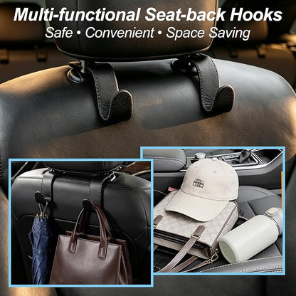 Car Headrest Hooks, Universal Car Seat Back Organizer Hanger, Premium Leather & Metal Construction, Multipurpose for Handbag, Purse, Coat, Ergonomic Design, 2 Pack Black - Image 3