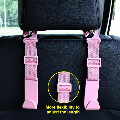 4-Pack Car Headrest Hooks, 40lb Load, Adjustable Car Hooks | Fits most headrest bars, Holds backpacks, umbrellas, water bottles, coats, purses, handbags, groceries, Pink - Image 6
