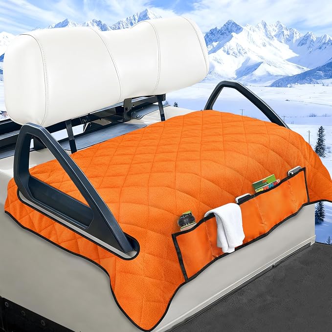 YOKYHOM Golf Cart Seat Covers with 4 Front Pockets, Thick Seat Towel Blanket with Non-Slip Backing, Fits EZGO, Club Car, Yamaha and More 2 & 4 Passenger Golf Carts, Orange by GolfCartLifestyleEssentials