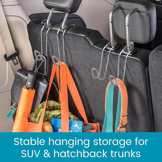 High Road Car Hooks for Purses and Bags with Leather Trim - Unbreakable Headrest Car Hooks for Large Purse Straps and Heavy Bags up to 40 lbs - Secure Attachment Loops Fit All Headrest Posts, 2-Pack - Image 7