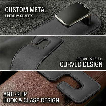 Car Headrest Hook,Premium Leather Back Seat Hanger for Purse & Bags | Solid 40lb metal core,360-degree silent rotation,space-saving hidden folding,durable dual support (2, Black) - Image 4