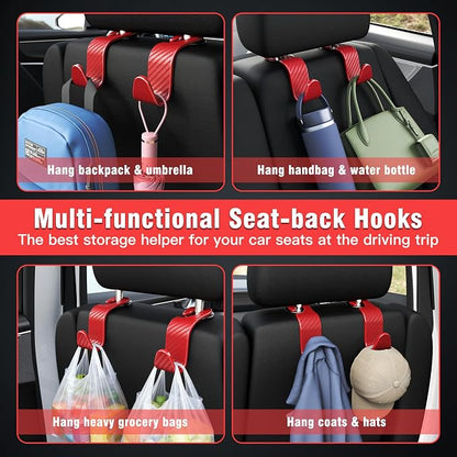 4-Pack Car Headrest Hooks Holds 55lbs Seat Storage Organizer for Bags | Durable ABS Material, 360° Rotating, Car Hanger for Backpack Umbrella Water Bottle Coat Handbags Groceries, Checkered Red - Image 4