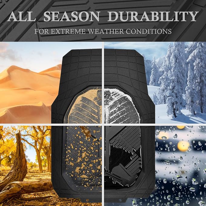 CAR PASS Heavy Duty Rubber Car Mats with Cargo Liner, Deep-Dish Car Floor Mats and Trunk Mat All Weather, Universal Trim-to-Fit for SUVs Trucks Sedans, Waterproof Anti-Slip, Trimmable V12 Black - Image 3