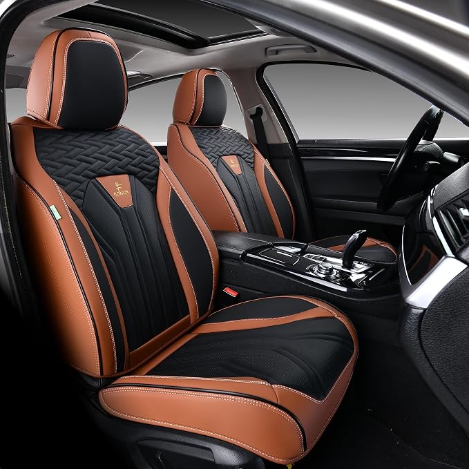 Seat Covers for Cars, Waterproof Seat Covers, Leather Car Seat Covers 2 Pack, Universal Seat Cushion Protector for Most Cars Trucks SUV-Brown&Black by FLORICH