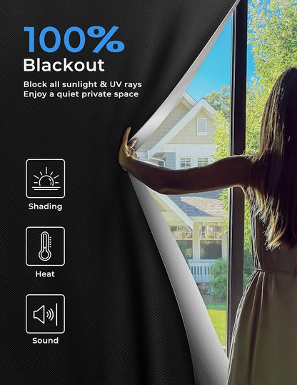 Sumobaby Blackout Curtains for Bedroom Portable 48"x72",No Drill Blackout Shades with Upgraded Hook&Loop Tapes,100% Black Out Window Cover,Thermal Insulated Blinds for Bedroom,Nursery(1 Panel,Black) - Image 2