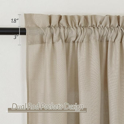 RYB HOME Linen Sheer Curtains 2 Panels for Living Room, Semi Transparent Privacy Drapes with Rod Pocket Farmhouse Style Window Treatments for Bedroom, Taupe, 52" W x 120" L - Image 2