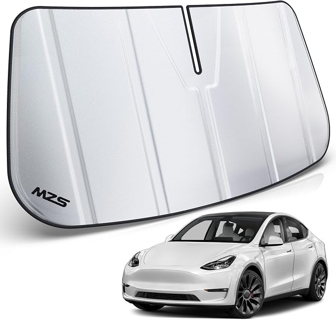 MZS Windshield Sun Shade Compatible with Model Y 2020-2026 | 6-Layer Heat Insulation, 99% UV Blocking, Keeps Interior Cool, Full Coverage Visor, Foldable Car Window Sunshade, Storage Bag by MZS