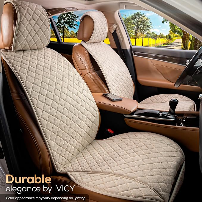Faux Linen Front Car Seat Cover, Seat Protector, 1 Unit, Light Beige | Non-Slip Bucket Sear Cover for Most Cars, SUVs, Vans & Trucks – Machine Washable, Side-Airbag Friendly - Image 8