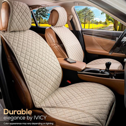 Faux Linen Front Car Seat Cover, Seat Protector, 1 Unit, Light Beige | Non-Slip Bucket Sear Cover for Most Cars, SUVs, Vans & Trucks – Machine Washable, Side-Airbag Friendly - Image 8