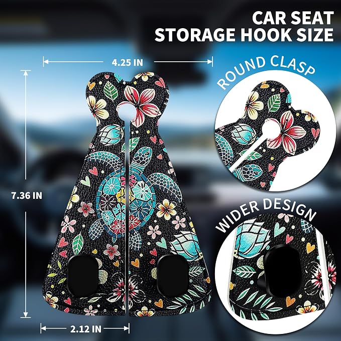 XIANGYUAN 2PCS PU Leather Car Seat Back Storage Headrest Hook,Purse Holder Bags Hanger,Women Car Accessories Organization(Green sea Turtle) - Image 3