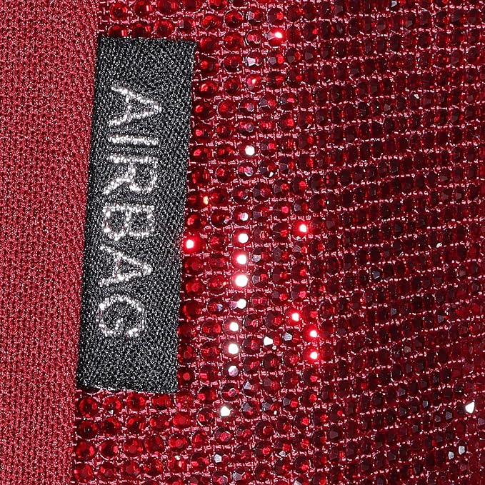 CAR PASS Bling Diamond Burgundy Leather Car Seat Covers Full Sets Interior Sets, Waterproof Shining Glitter Sparkly Crystal Universal Armrest Fit Automotive Truck SUV Cute Women Girl, Red Rhinestone - Image 7