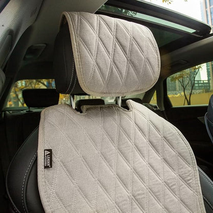 Leader Accessories 2pcs Sideless Front Seat Covers for All Seasons, Beige | Breathable Faux Linen Seat Cushions, Non-Slip Bottom With Headrest Protectors, Universal Fit For Car Van SUV Pickup Truck - Image 3