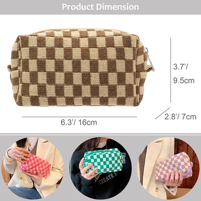 Checkered Makeup Bag for Purse, Small Travel Cosmetic Pouch,Coffee,2 Pack | Cute Zipper Makeup Organizer for Women, Travel Essentials, Toiletries, Makeup Brushes, Beauty Accessories&Bridesmaid Gifts - Image 2