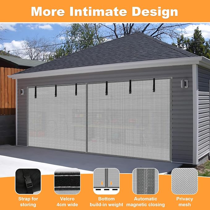LIAMST Privacy Garage Door Screen Blackout for 1 Car Garage-12x7FT Privacy Silver Grey Heavy Duty Magnetic Garage Screen, Hands Free, Magnetic Privacy Garage Screen Door, PSNO1 - Image 4