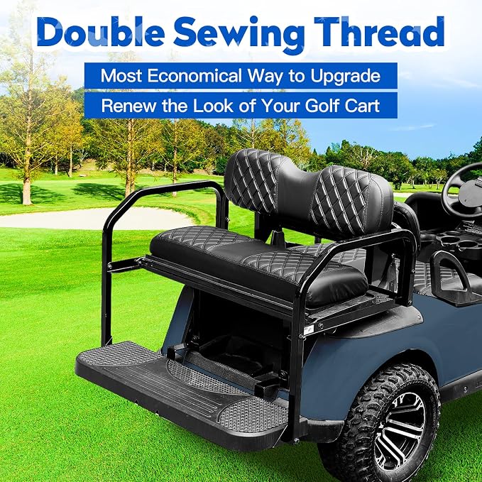 NOKINS Golf Cart Seat Covers 4 Piece Fits Club Car Precedent Standard Seat | Front and Rear Seat Vinyl Covers, Golf Cart Accessories, No Staples(Black&Black Stitch) - Image 3