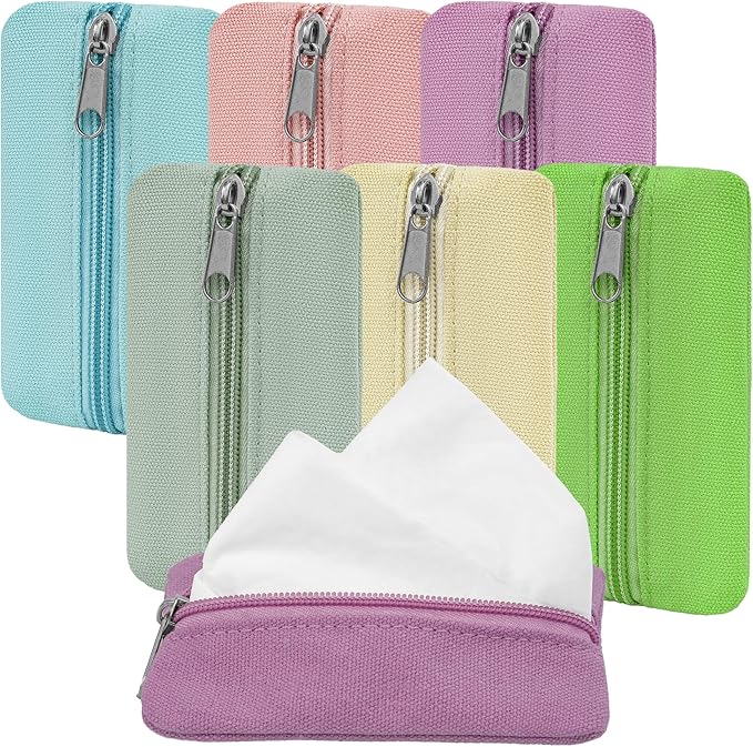 Pocket Tissue Holder, 6 Packs Tissue Holder for Purse, Reusable Travel Tissue Pouch, Fabric Purse Zipper Tissue Packs for Coins Tissue Cards Travel Office, 5.1 x 3.1 Inches by Gocohhi