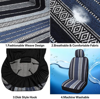 HAIYAOTIMES Baja Saddle Blanket Car Seat Covers Front Set with Seat Belt Pads, Washable Breathable Seat Covers for Cars, Universal Fit Interior Covers for Most Sedan Truck SUV, Airbag Compatible, Blue - Image 6