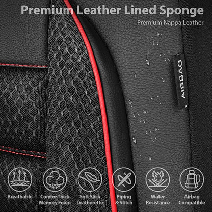 CAR PASS 3D Foam Leather Car Seat Covers Two Front Seats only, Air Mesh Thick Seat Covers, All Weather Car Seat Cover Comfort & Protection for Truck,SUV,Sedan,Van, Airbag Compatible Red - Image 7