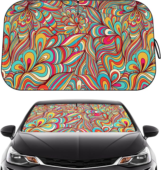 Car Windshield Sun Shade, Foldable Reflective UV Front Sunshade | 57" x 31", Sun Visor Blocks UV Rays & Keep Cool for Cars Interior, Fits Sedans, SUVs & Trucks, Foldable & Easy Storage by LEVOTIYER