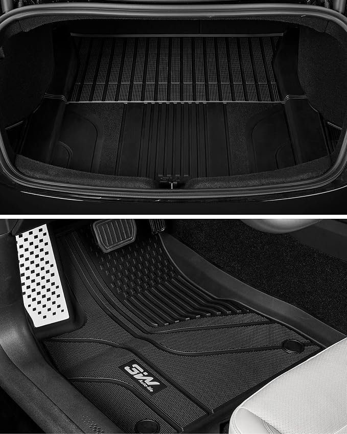 3W Floor Mats with Metal Pedal for Tesla Model 3 Highland 2024-2026 | Full Set with Seatback Protector, TPE All Weather Custom Fit Rear Trunk Mat,Cargo Liner Model 3 Accessories, Black - Image 6
