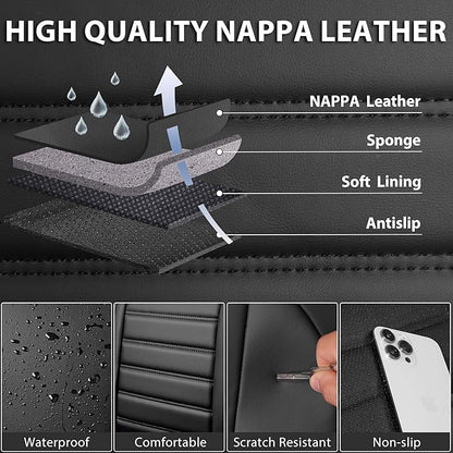 CAR PASS Back Seat Covers, Nappa Leather Rear Seat Bench Cushion Lined Sponge Waterproof Breathable PU Split Back Row Protector Universal Fit for Car Vehicle Sedan SUV Pickup Truck, Back Rear Seats - Image 5