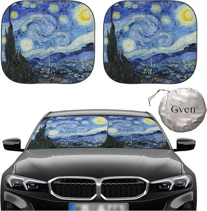 Gven Windshield Sun Shade for Car 2-Piece Foldable Sunshade for Front Windows, Blocks UV Rays, Automotive Interior Sun Protection Car Summer Accessories（Starry Night,M） by Gven