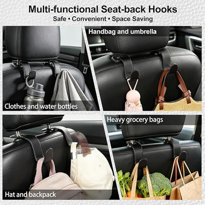 Car Seat Headrest Hook Heavy Duty 55lb Metal Hanger with Leather for Bags | Universal Vehicle Seat Back Organizer, Ergonomic Design, Hang Groceries Handbag Backpack Water Bottle, 2 Pack Black - Image 3