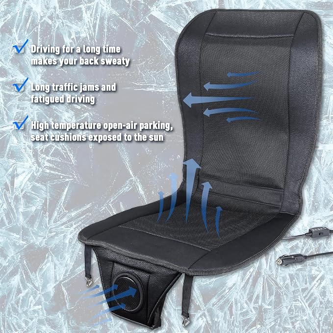 Premium Tech Cooling Car Seat Cushion - Black 12V Adjustable Temperature, Ergonomic Comfort with Enhanced Airflow, Universal Fit for All Vehicles - Image 3