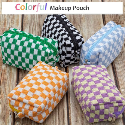 PAZIMIIK Checkered Makeup Bag for Purse Portable Zipper Make Up Pouch Small Cosmetic Case for Travel Accessories (Orange) | Cute Zipper Makeup Organizer for Women, Travel Essentials, Toiletries, Makeup Brushes, Beauty Accessories&Bridesmaid Gifts - Image 5