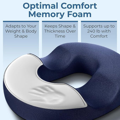 5 STARS UNITED Donut Pillow for Tailbone Pain & Hemorrhoids – Large Memory Foam Lifting Cushion for Bed Sore-Prone Areas & Pressure Relief – Prostate, Postpartum & Pregnancy Support, Blue Mesh Cover - Image 5